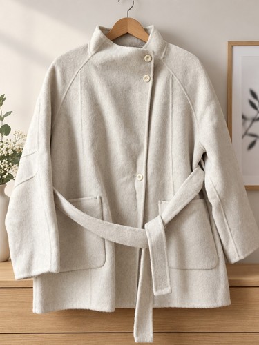 Damen wollmantel creme - ,